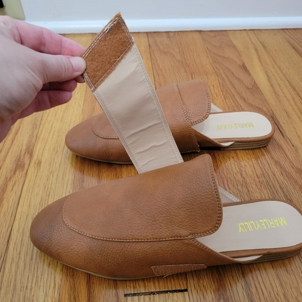 MarleyLilly Slide on Loafers Mules Faux Leather Size 9 Brown‎ Preppy Office Work - Picture 8 of 14